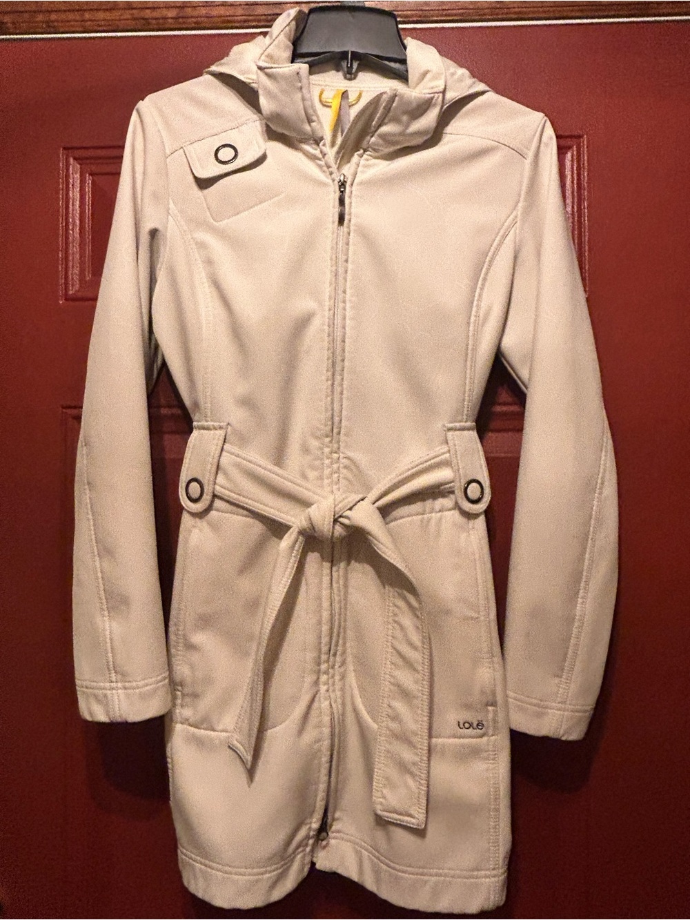 Lole Cream Hooded Belted Trench Coat